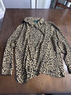 Lauren Ralph Lauren Leopard Print Silk Shirt in Tan, Black & Brown